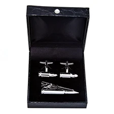 MRCUFF Bullet Army Police Pair of Cufflinks & Tie Bar Clip with Presentation 