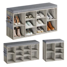 Entryway Shoe Bench Wooden Shoe Rack Storage Cabinet Organizer with Seat Cushion
