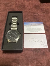 Elevon Hughes Aviator Style Men's Stainless Steel Bracelet Black Faced 45mm RARE