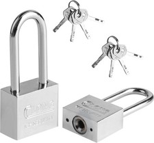 2 Pack Heavy Duty Long Shackle Padlocks Waterproof Key Lock with 4 Keys UK