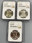 3 NGC MS64 FBLUS 90% Silver Franklin 50c 1953-D 1955 1958-D L24033