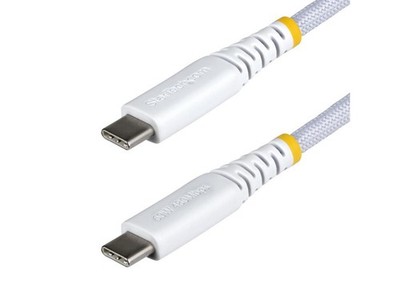 StarTech.com 1ft (30cm) White USB-C Charging Cable, 60W (3A) PD, Dual-Layer Brai