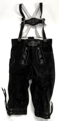 ALPHORN Lederhosen Bavarian Black Suede Leather Oktoberfest Pants Kids 104 US 4