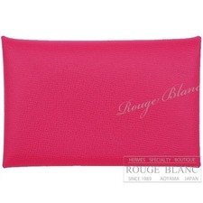 HERMES Calvi Card Case Rose Extreme Vache Madame Business Card Holder New