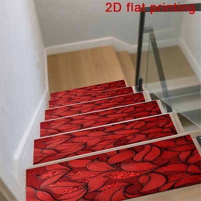 Realistic Red Leaf Pattern Stair Mat, Non-Slip Stair Carpet, Noise-Reducing Sa