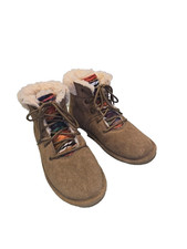 Bearpaw Youth Marie Suede Boots Hickory Brown Winter Ankle Tie SZ 5 Aztec Accent