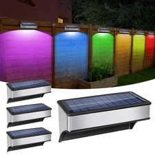4 Pack Solar Fence Lights Outdoor RGB and 10 Colors Stainless Steel Dusk to