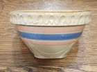 Antique McCoy Mini Yellow Ware Pink & Blue Stripes Pie Crust Rim Mixing Bowl 5"