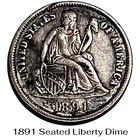 1891 Seated Liberty Dime F/VF Silver 10C Philadelphia Circulated Example #915