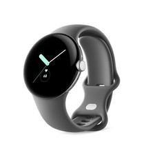Google Pixel Watch Polished Silver Stainless Steel-Charcoal Band LTE New / Seale