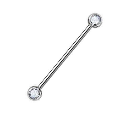 14G 1.5" FRONT FACING GEM STEEL INDUSTRIAL BARBELL EAR CARTILAGE PIERCING RING