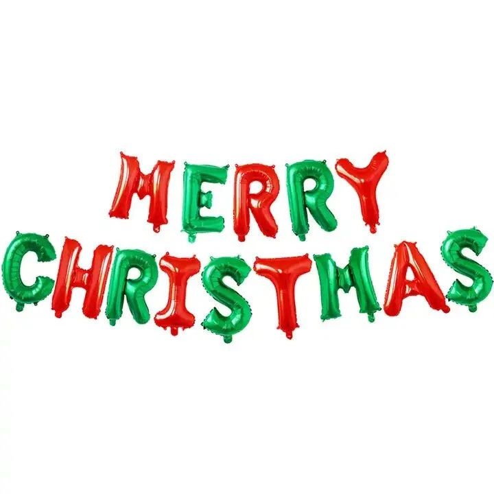 Merry Christmas Foil Balloons 16" Letters Bunting Banner Green Red Doughnut Xmas - Image 4 of 4