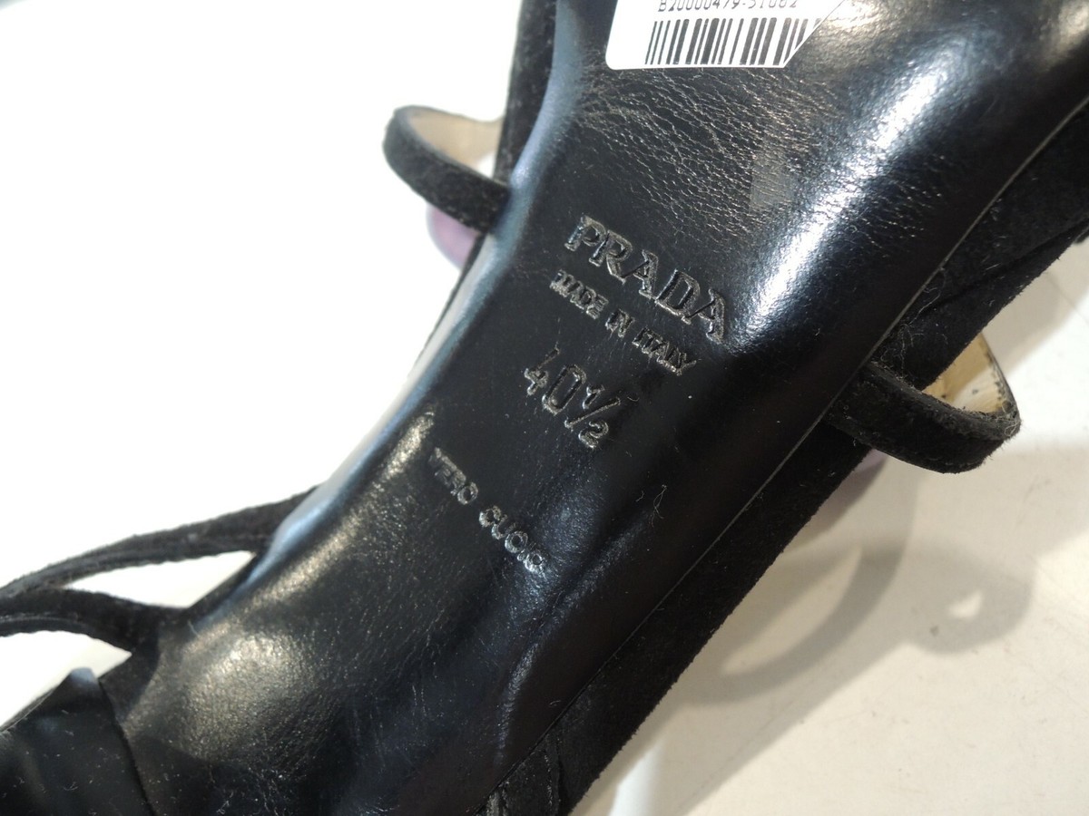PRADA Suede Leather Flower Ankle Strap High Heels Sandals-Sz