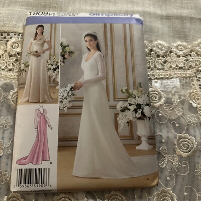 Simplicity Pattern 1909 Wedding Gown Train Bridesmaid Dress 6-8-10-12 ...