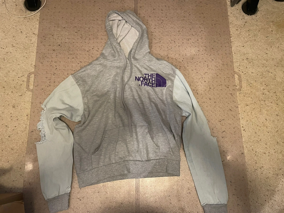 The North Face Girls Hoodie 1X Gray And Purple Logo With Jean Sleeves Lovelove