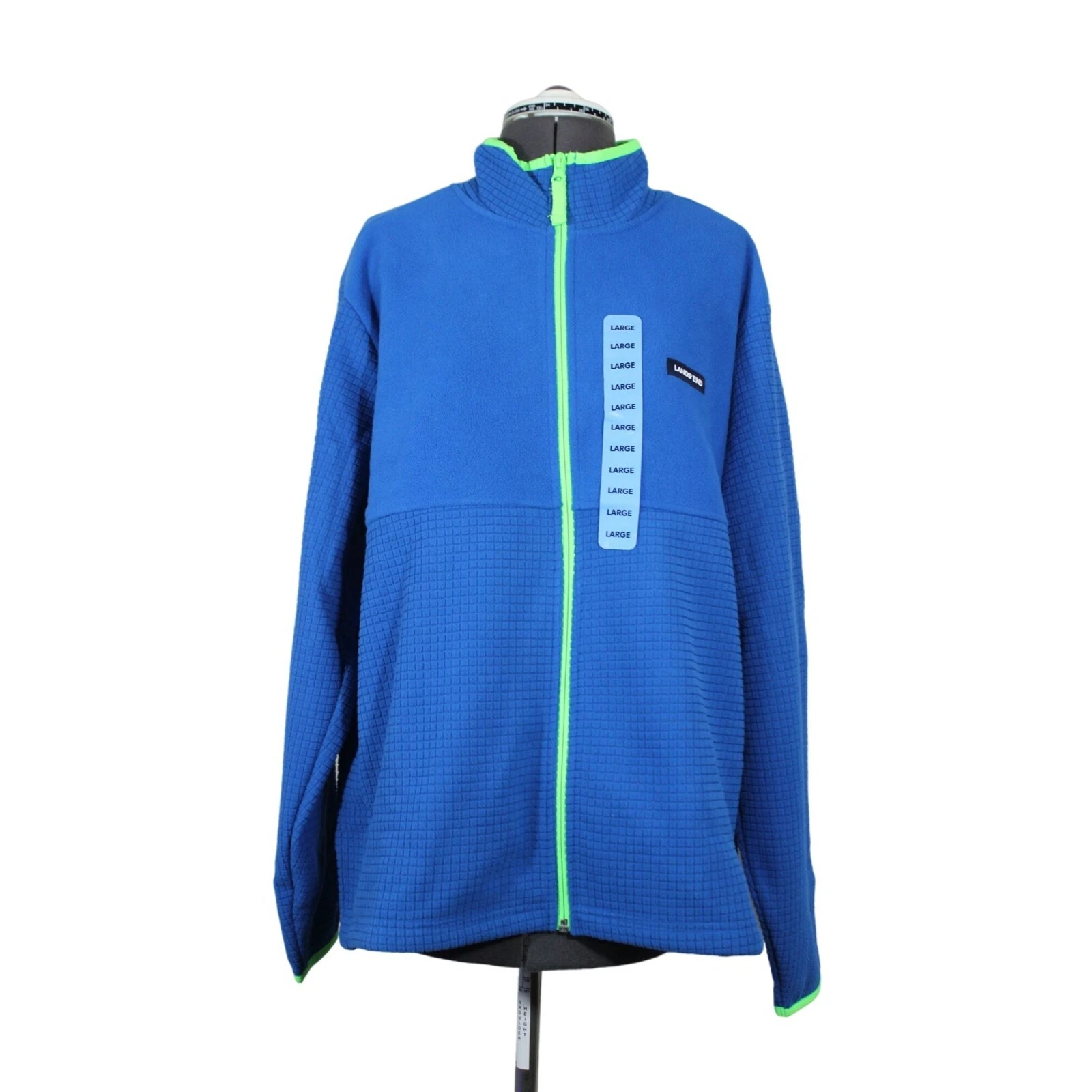 Lands' End Men's Fleece Jacket Mock Neck Textured Full Zip Outdoor Layering Warm