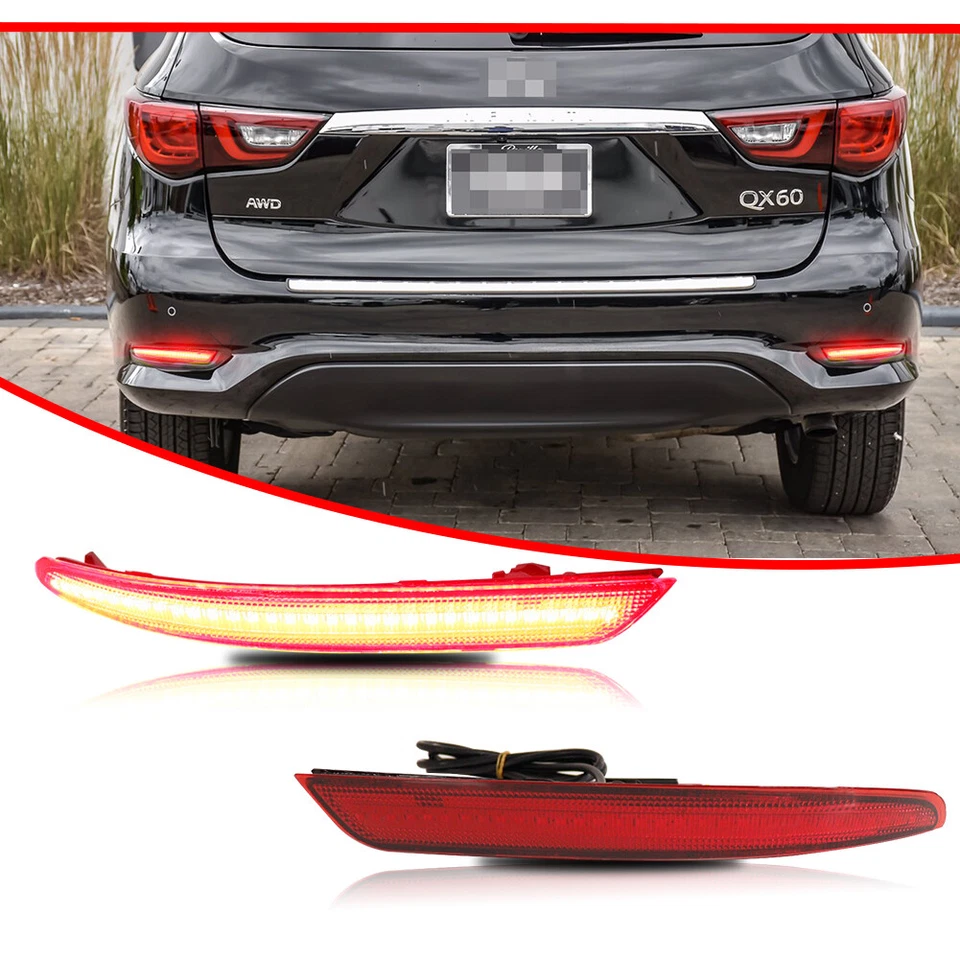 2x Red Rear Bumper Reflector LED Tail Brake Signal Light For 16-20 INFINITI QX60 - Image 3 of 4