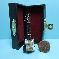 Dollhouse Miniature Electric Guitar in Black with Case MM603B