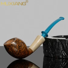 MUXIANG Briar Smooth Cutty Pipe Handmade Wooden Tobacco Pipe Horn Ring Gift Box