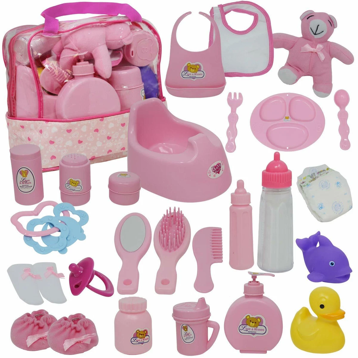 Baby Doll Diaper Bag Set, Doll Feeding Set with Baby Doll Accessories