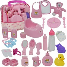 Baby Doll Diaper Bag Set, Doll Feeding Set with Baby Doll Accessories 