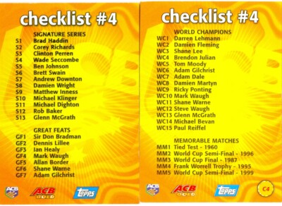 2000 ACB Gold Australian Cricket Checklist 4