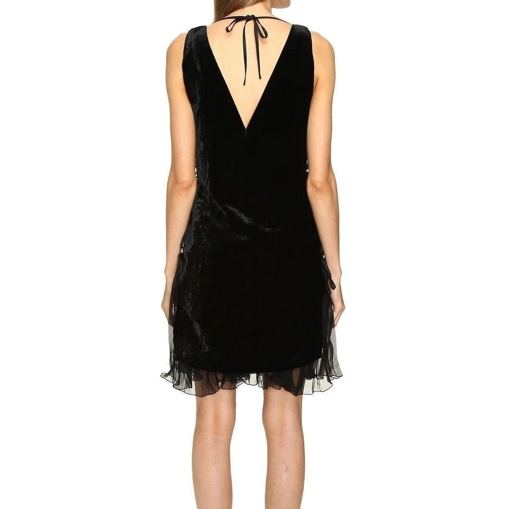 Abito donna DSquared2 nero in velluto con cravatta laterale taglia 40