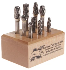9 Pc Carbide Bur Set for Non-Ferrous, Aluminum Asst. Shape 1/4 Shank with Stand