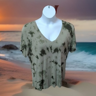 Old Navy Luxe T-shirt Tee Green Tie Dye Short Sl V-Neck Sz XL Soft Rayon Blend