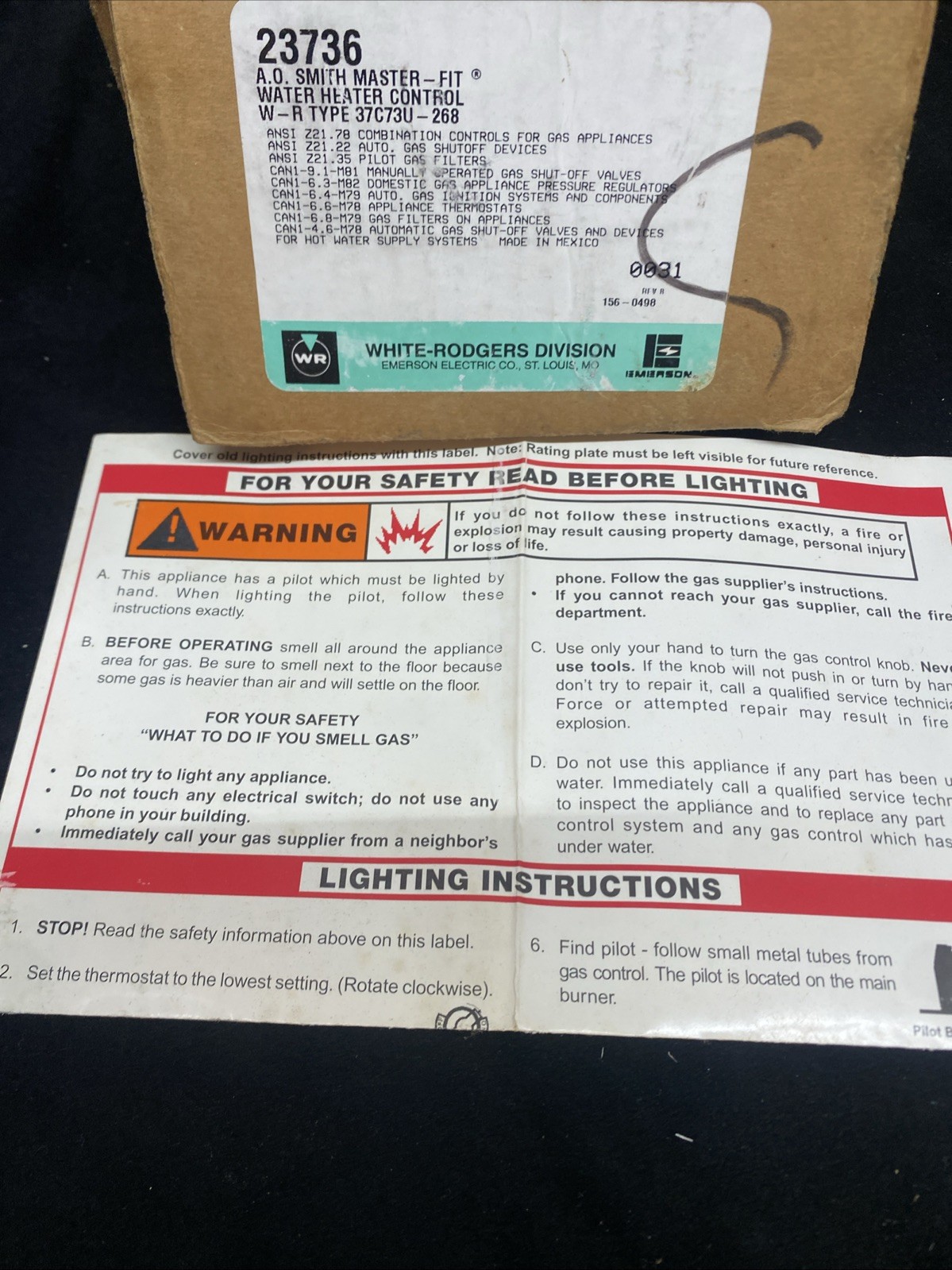 AO Smith Master-Fit Gas Control 23736 Fits Honeywell, Robertshaw, White Rodgers