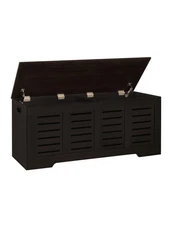 Storage Chest, 47.3” Wooden Toy Box with 2 Safety Hinges, Retro Entryway Shoe...