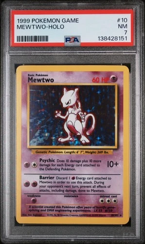 1999 POKEMON BASE SET UNLIMITED #10 MEWTWO-HOLO PSA 7