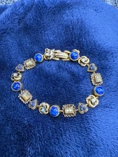 Vintage Slider Bracelet Victorian Revival Blue Heart 7"