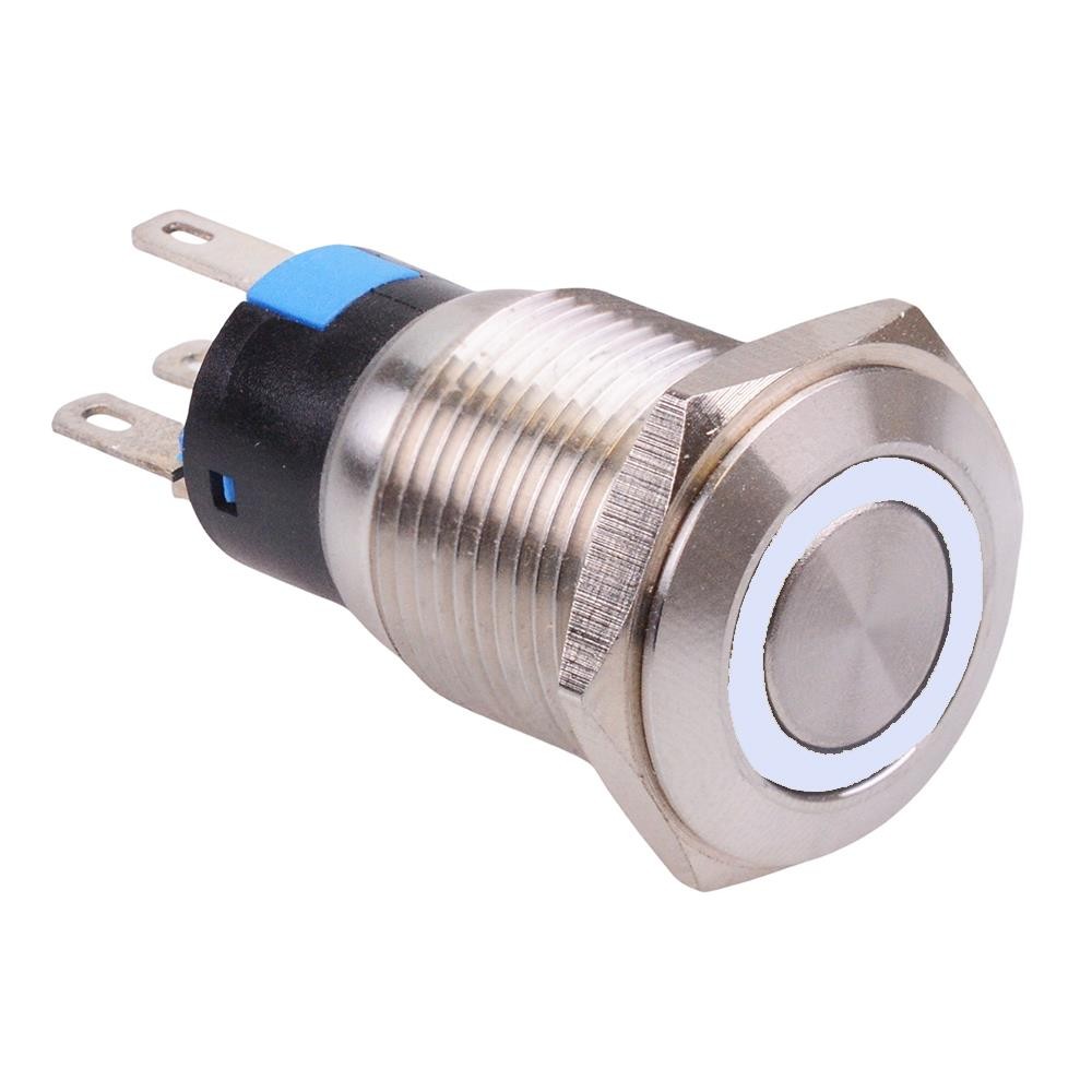 White LED 16mm Latching Vandal Resistant Push Switch 3A SPDT