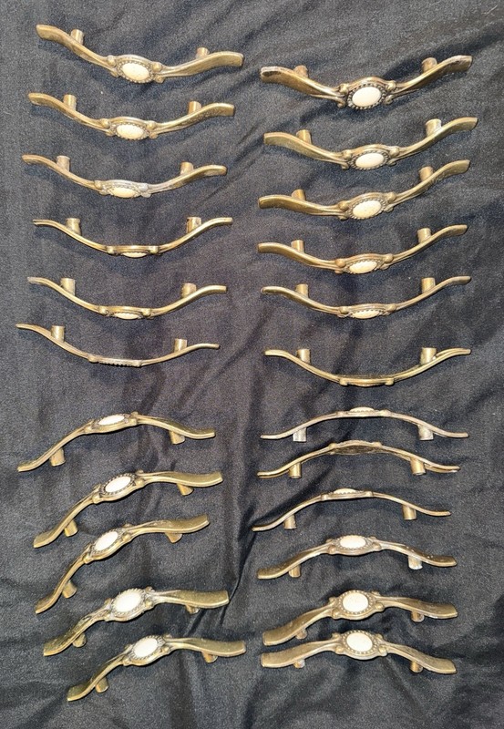 **VINTAGE** (22) Brass Plated w/ Stone Center Drawer Pulls Cabinet Door Handles