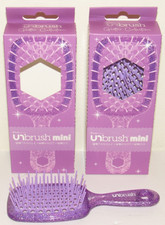 2 UnBrush Mini Untangle Flat Hair Brush by FHI Heat Purple Detangler Sparkle NIB