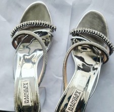 Badgley Mischka Charlee Silver Rhinestone Block Heel Sandals Size 8 USA