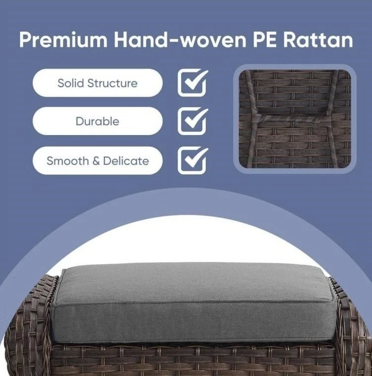 Opohoro Key West Metal and Brown Wicker Outdoor Ottoman with Olefin Gray Family - Image 3 of 4