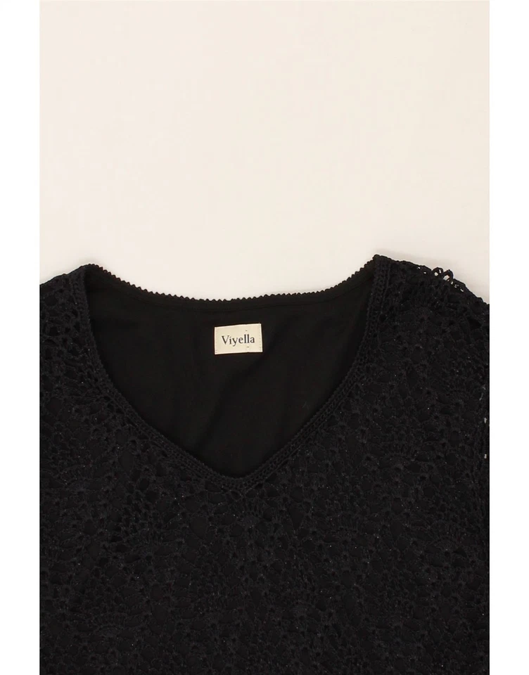 VIYELLA Womens Crochet Top UK 14 Large Black Viscose BH03 - Image 4 of 4