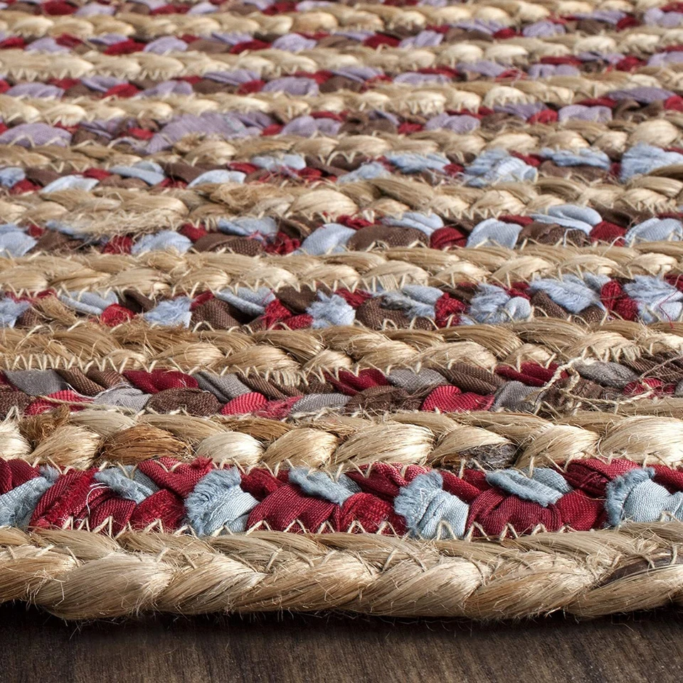 Natural Jute Cotton Rug Handmade Oval Reversible Braided Mat Modern Area Carpet - Image 3 of 4