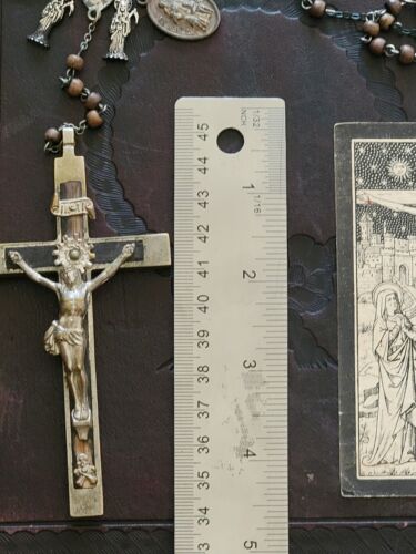 Antique Rosary Memento Mori Santa Muerte Late 1800s, Steel, Wood & Praying card - Picture 10 of 10