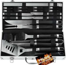 POLIGO 24PCS BBQ Grill Tool Set w/Aluminum Case--Black Handle--Clearance Sale