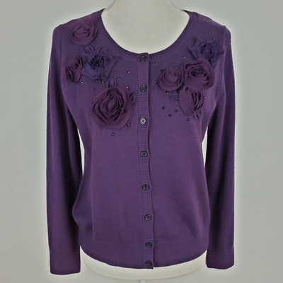Banana Republic Size L Cardigan Sweater Extra Fine Merino Wool Purple Floral | eBay