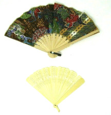 Vintage Folding Hand Fans Wood and Fabric Plastic Celluloid