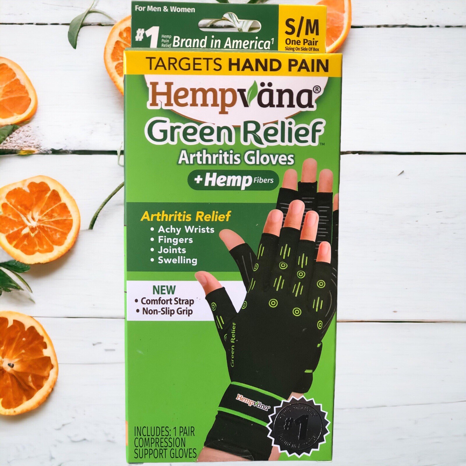 Hempvana Green Relief Arthritis Compression Gloves Comfort Strap Size S