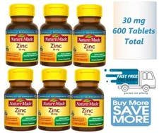 6 Pack Nature Made Zinc Vitamin 30 mg Dietary Supplement 100 Tablets Each, 09/24