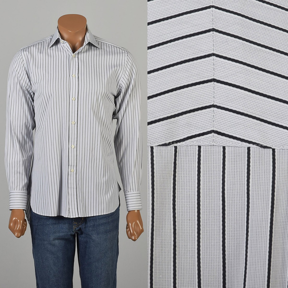 Small 2000s Gray and Black Stripe Dress Shirt Long Sleeve Button Up | eBay