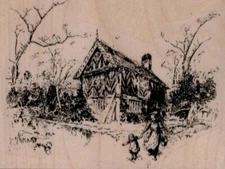 Cottage Scene 3 3/4 x 2 3/4" Rubber Stamp, Structures Stamp, Places Stamp