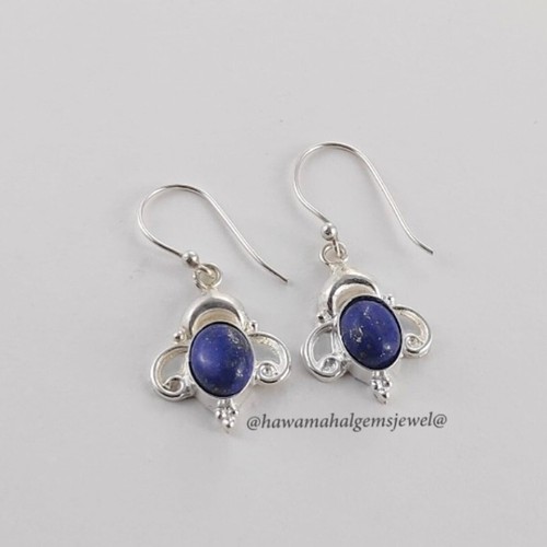 Boucles D'oreilles Pendantes Argent 925 Avec Lapis-lazuli - Style Ethnique - Occasion