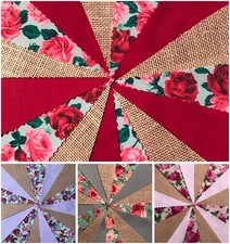 HANDMADE HESSIAN & FABRIC BUNTING.VINTAGE SHABBY CHIC,PASTELS,FLORALS WEDDINGS